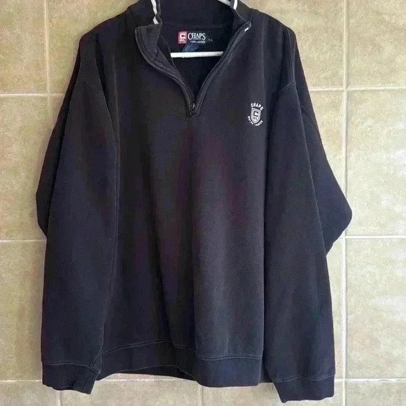 Chaps Ralph Lauren Quarter Zip Sweatshirt Black Large Vintage Y2K Preppy Classic - Picture 1 of 13